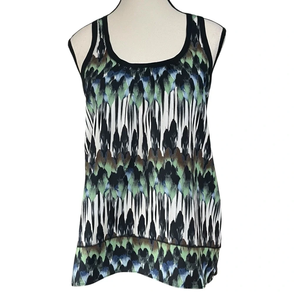 Express Abstract Print Racerback Tank Top Green Black White XS‎
